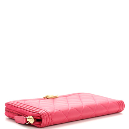 Chanel Lambskin Quilted Boy Zip Around Wallet Pink 4 of 12