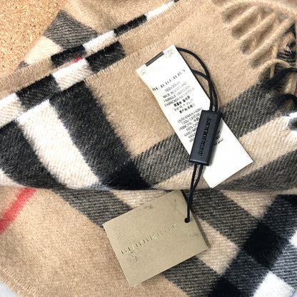 Burberry Cashmere Giant Heritage Check Fringe Scarf Camel 5 of 8