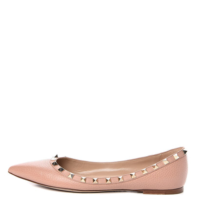 Valentino Garavani Pebbled Calfskin Rockstud Ballerina Flats 39.5 Skin Sorbet 1 of 10
