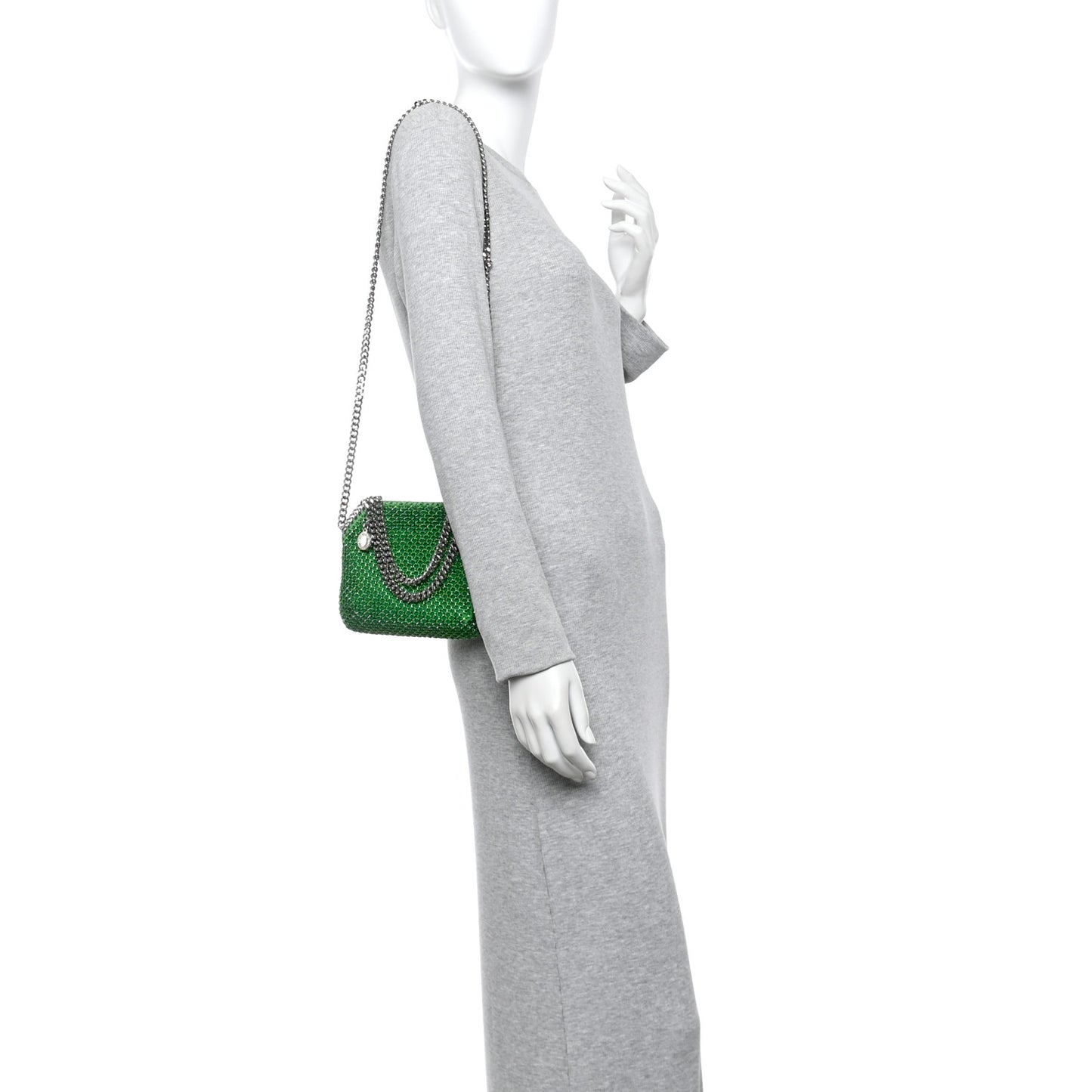 Mesh Crystal Mini Falabella Crossbody Bag Green