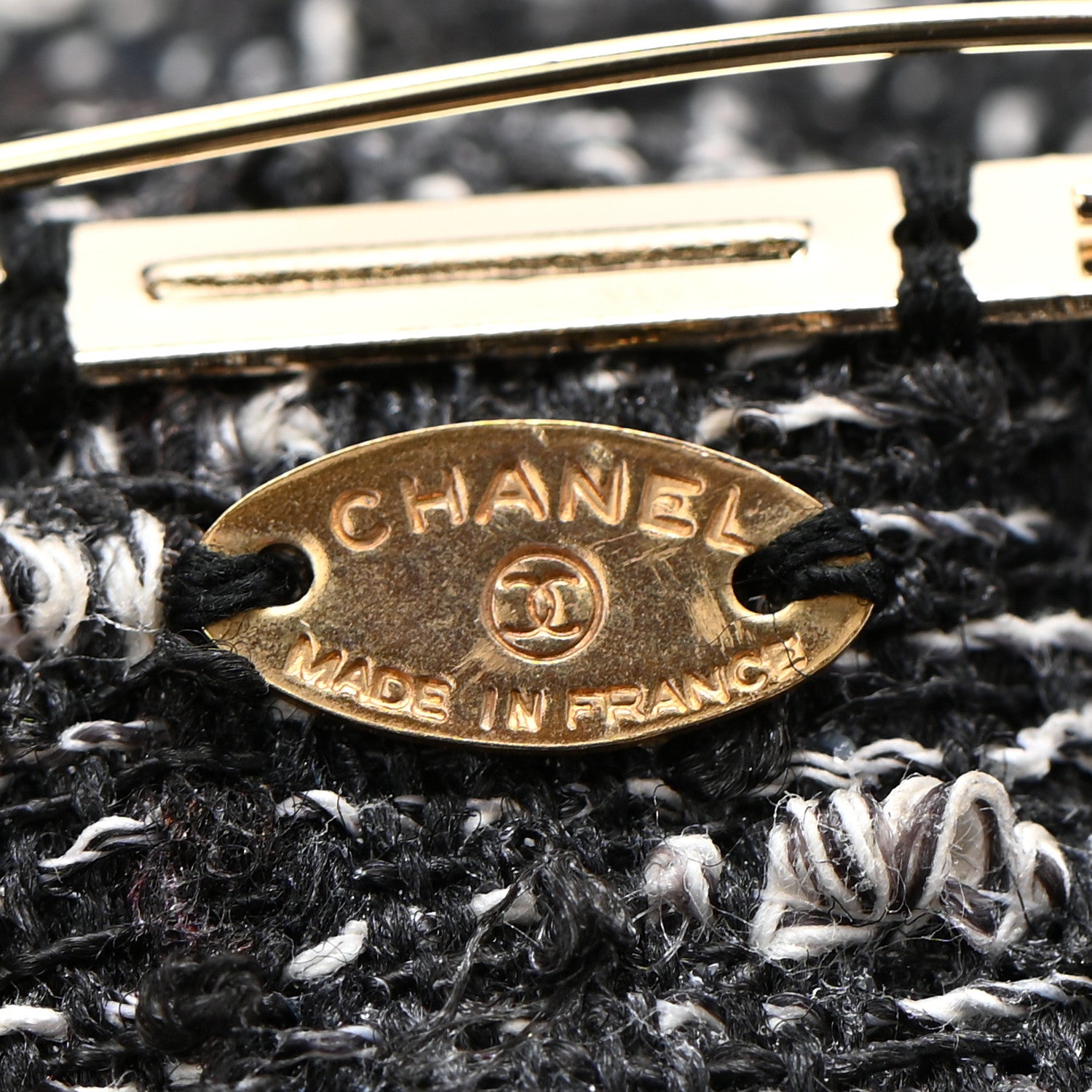 Chanel Tweed Pin Brooch Black White 5 of 6