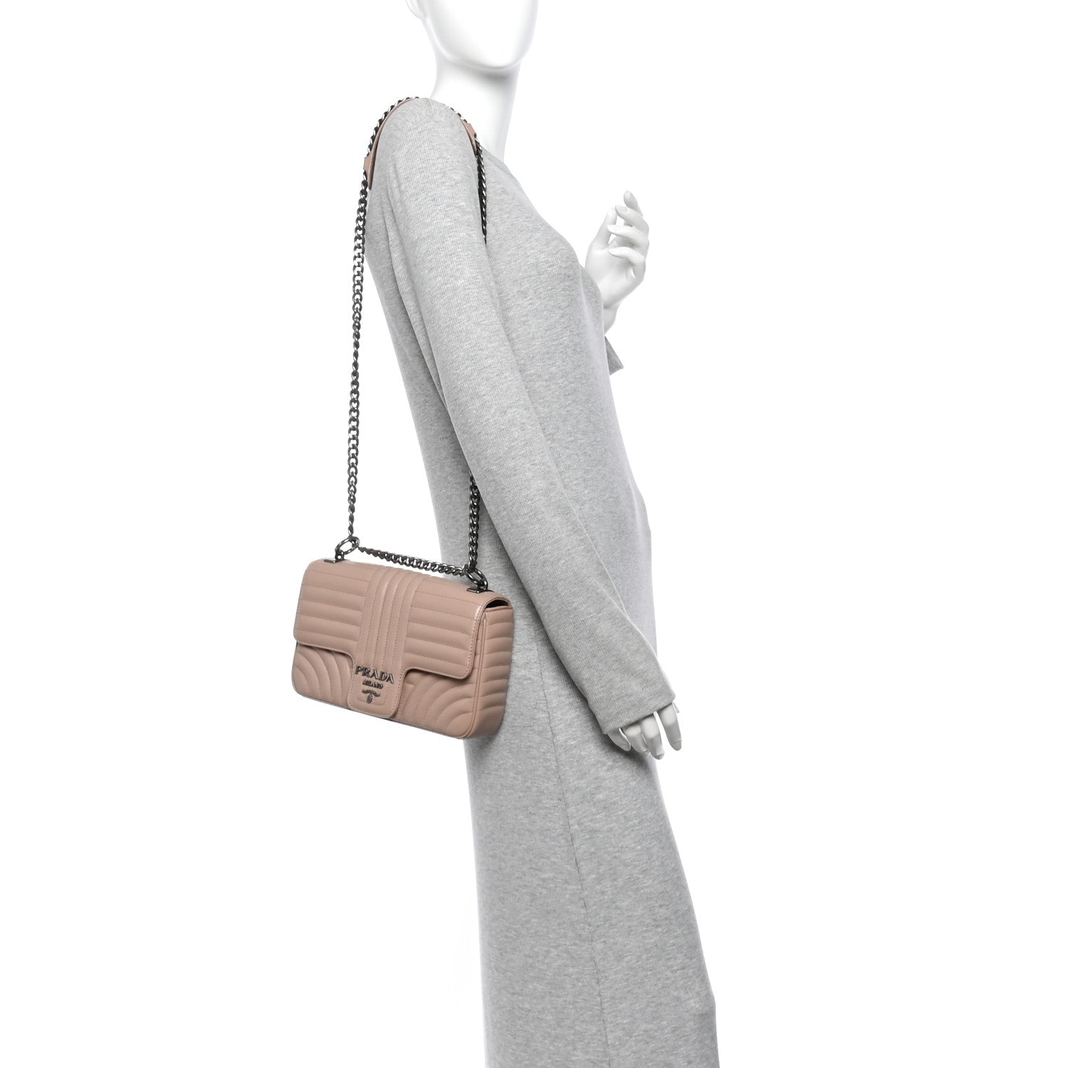 Prada Soft Calfskin Impunture Diagramme Medium Chain Flap Shoulder Bag Cipria 2 of 11