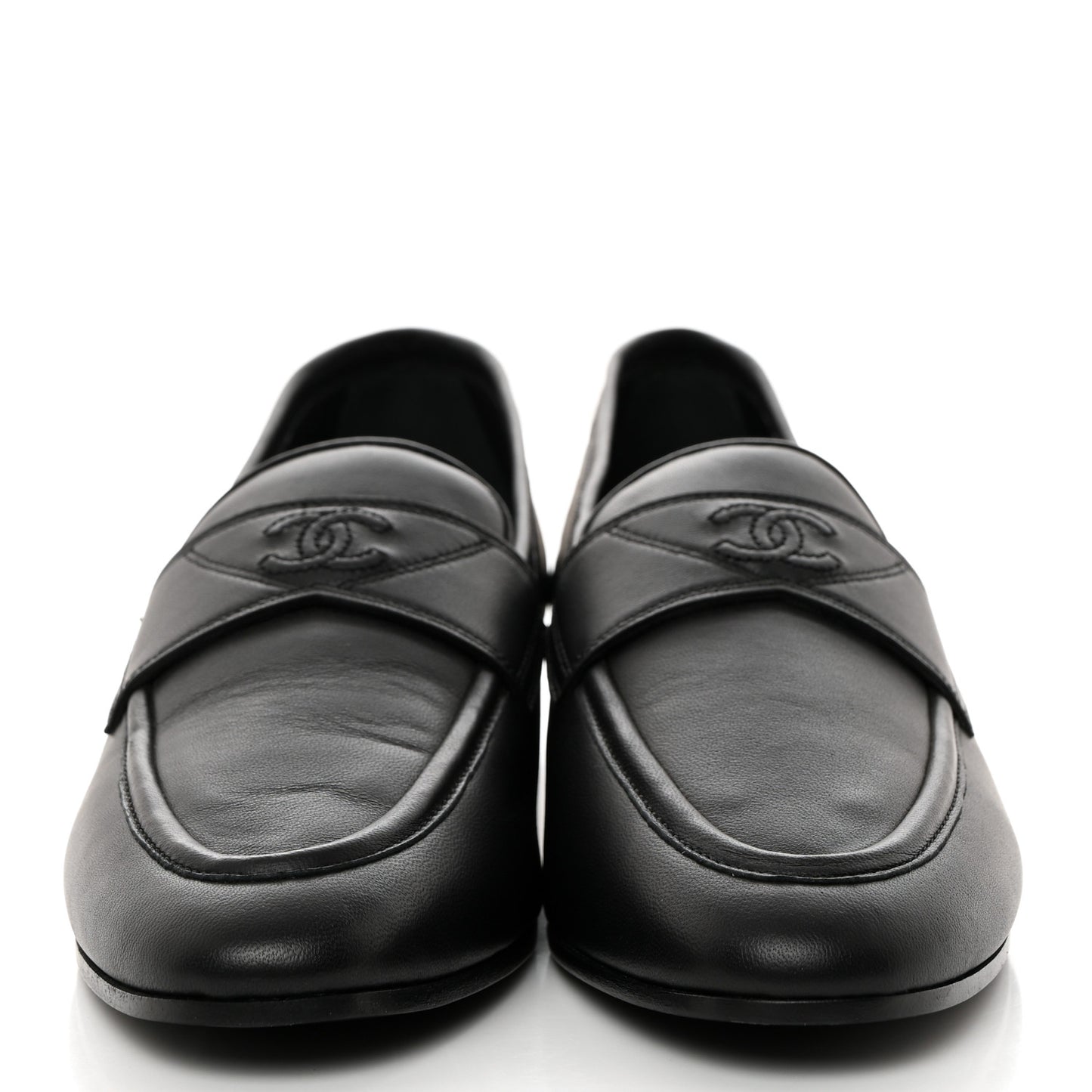 Calfskin Womens Stitched CC Loafers 39 Black