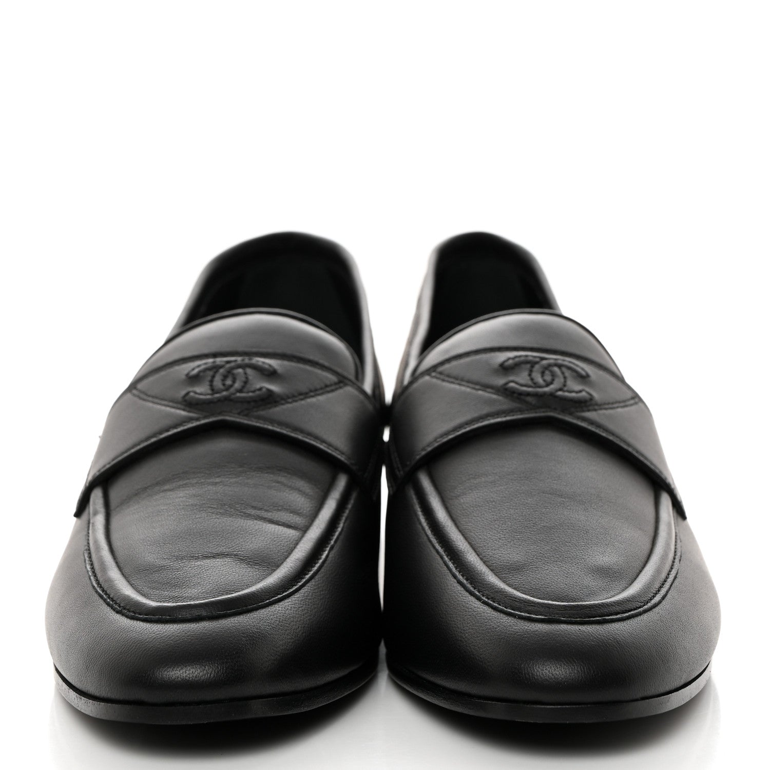 Chanel Calfskin Womens Stitched CC Loafers 39 Black 2 of 8