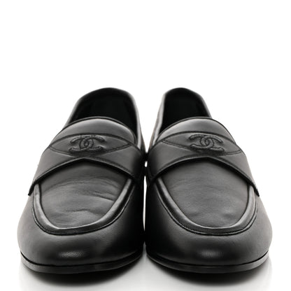 Chanel Calfskin Womens Stitched CC Loafers 39 Black 2 of 8
