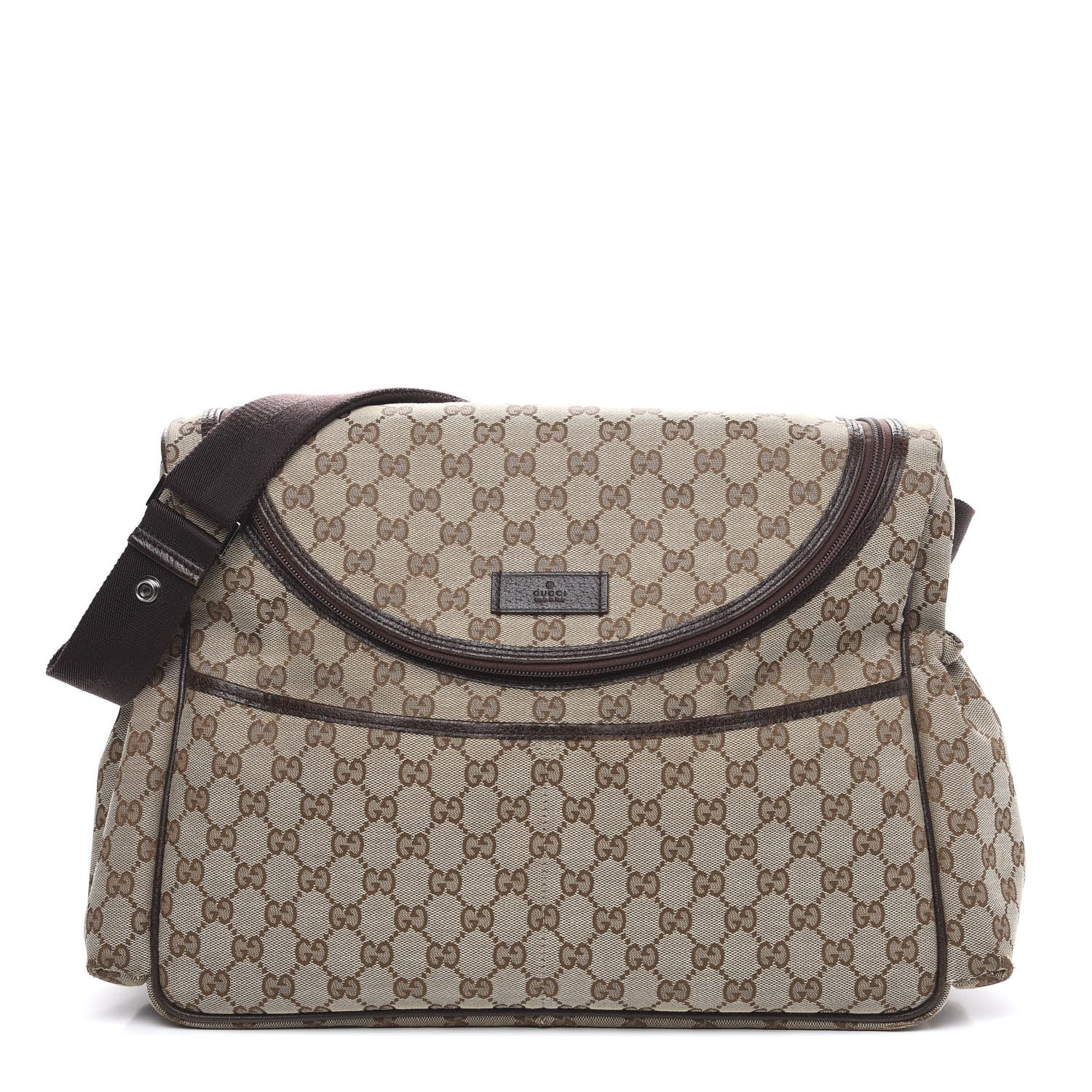 Gucci Monogram Natural Pigskin Large Diaper Bag Beige Ebony Cocoa Dark Chocolate 1 of 15