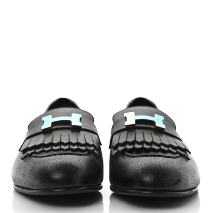 Hermes Goatskin Womens Royal Loafers 39 Black 2 of 9