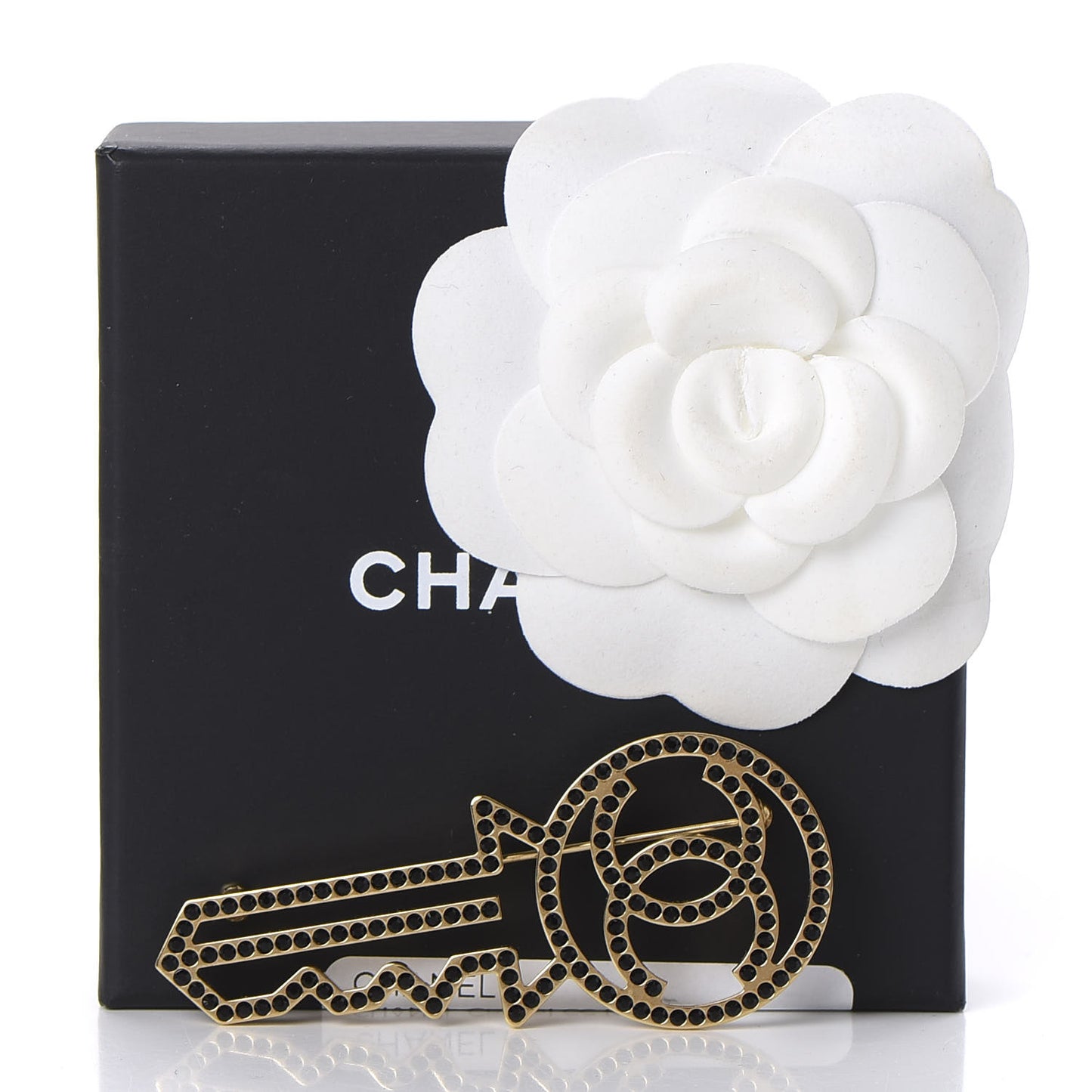 Crystal CC Key Brooch Black Gold