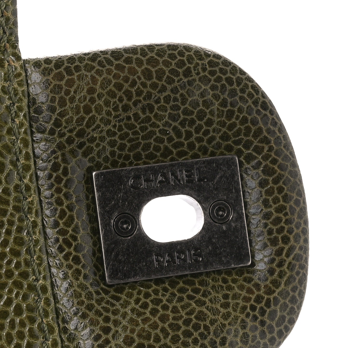 Crumpled Grained Calfskin Jumbo CC Crave Flap Green