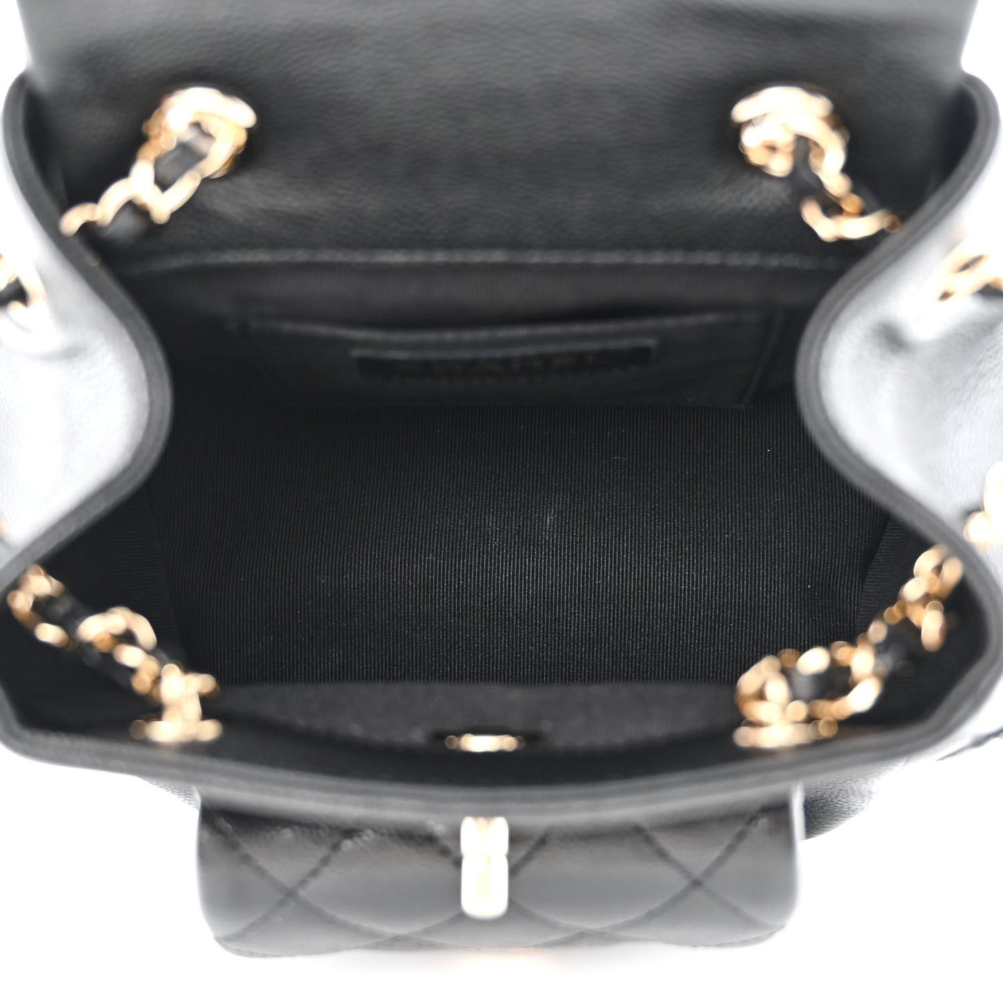 Shiny Caviar Quilted Small Pockets Drawstring Backpack Black