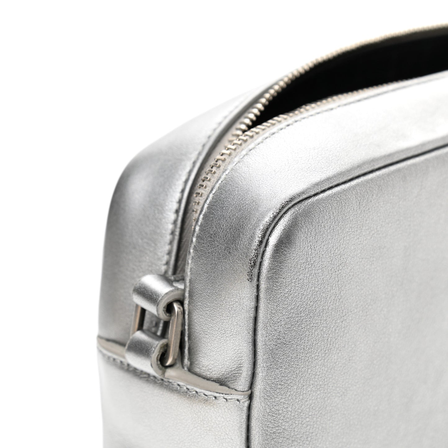 Metallic Calfskin Monogram Small Lou Camera Bag Silver