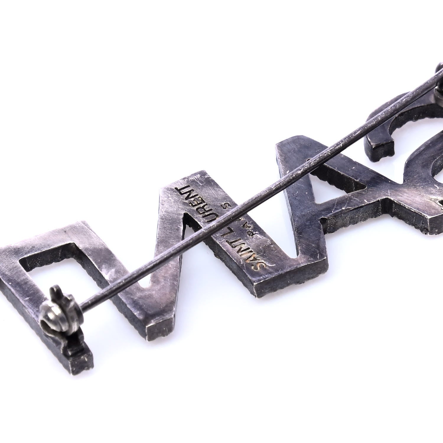 Saint Laurent Brass Crystal Logo Brooch Set Silver 5 of 5