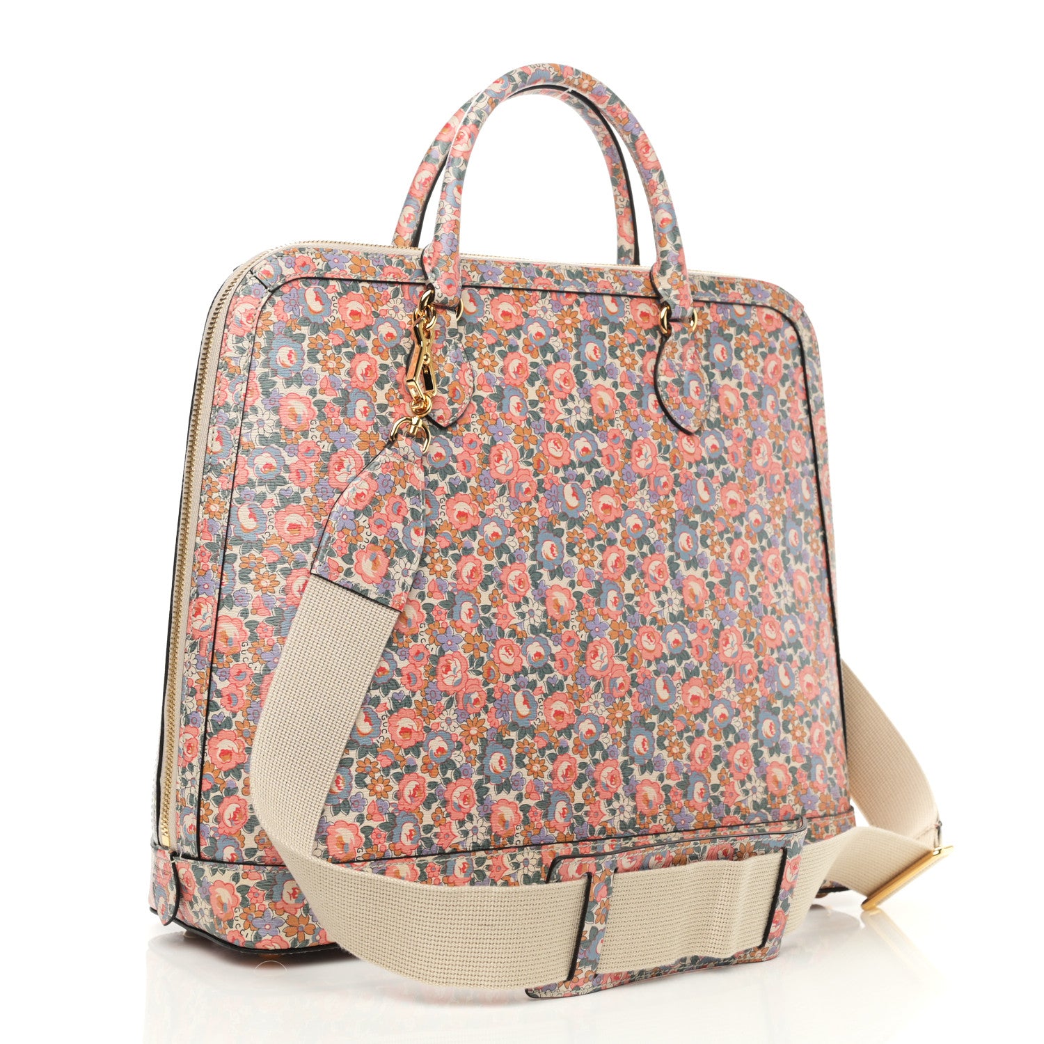 Gucci X LIBERTY OF LONDON Calfskin Floral Fawn Print Horsebit 1955 Duffle Bag Perfect Pink Ivory 3 of 11