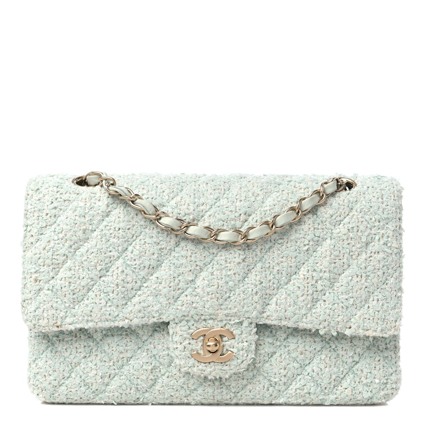 Chanel Tweed Quilted Medium Double Flap Light Turquoise 1 of 15