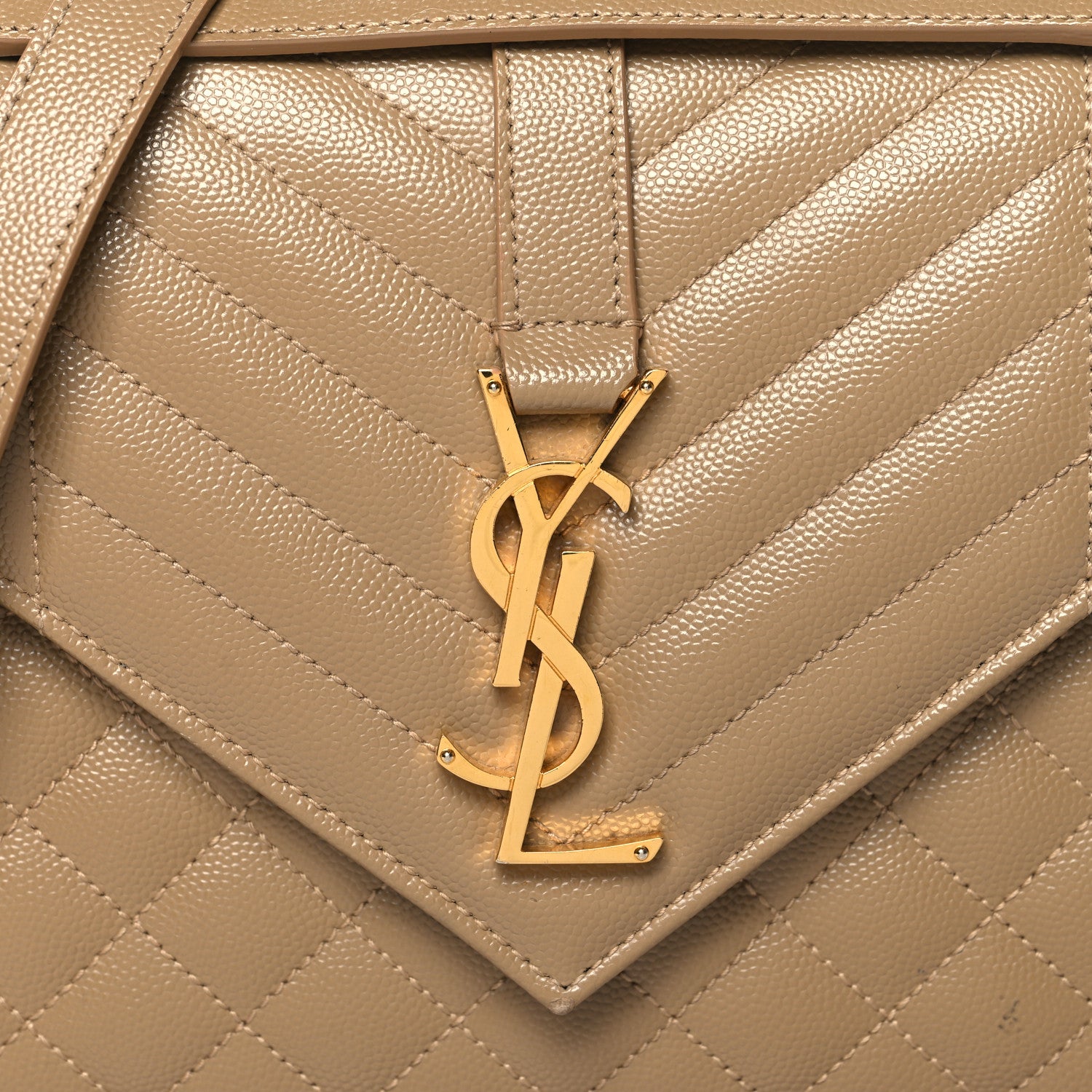 Saint Laurent Grain De Poudre Textured Mixed Matelasse Medium Triquilt Monogram Satchel Dark Latte 7 of 10