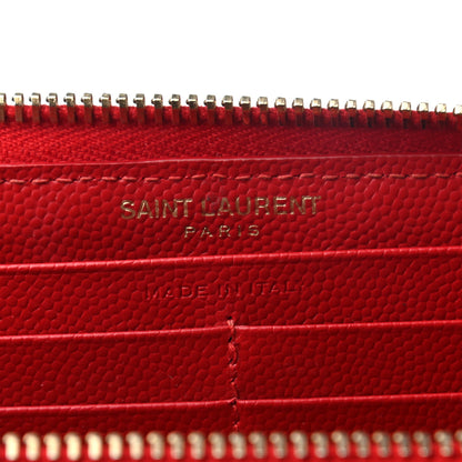 Saint Laurent Grain De Poudre Matelasse Chevron Monogram Zip Around Wallet Red 6 of 6