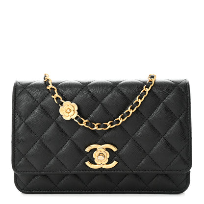 Chanel Caviar Quilted Camellia Wallet On Chain WOC Black 1 of 12