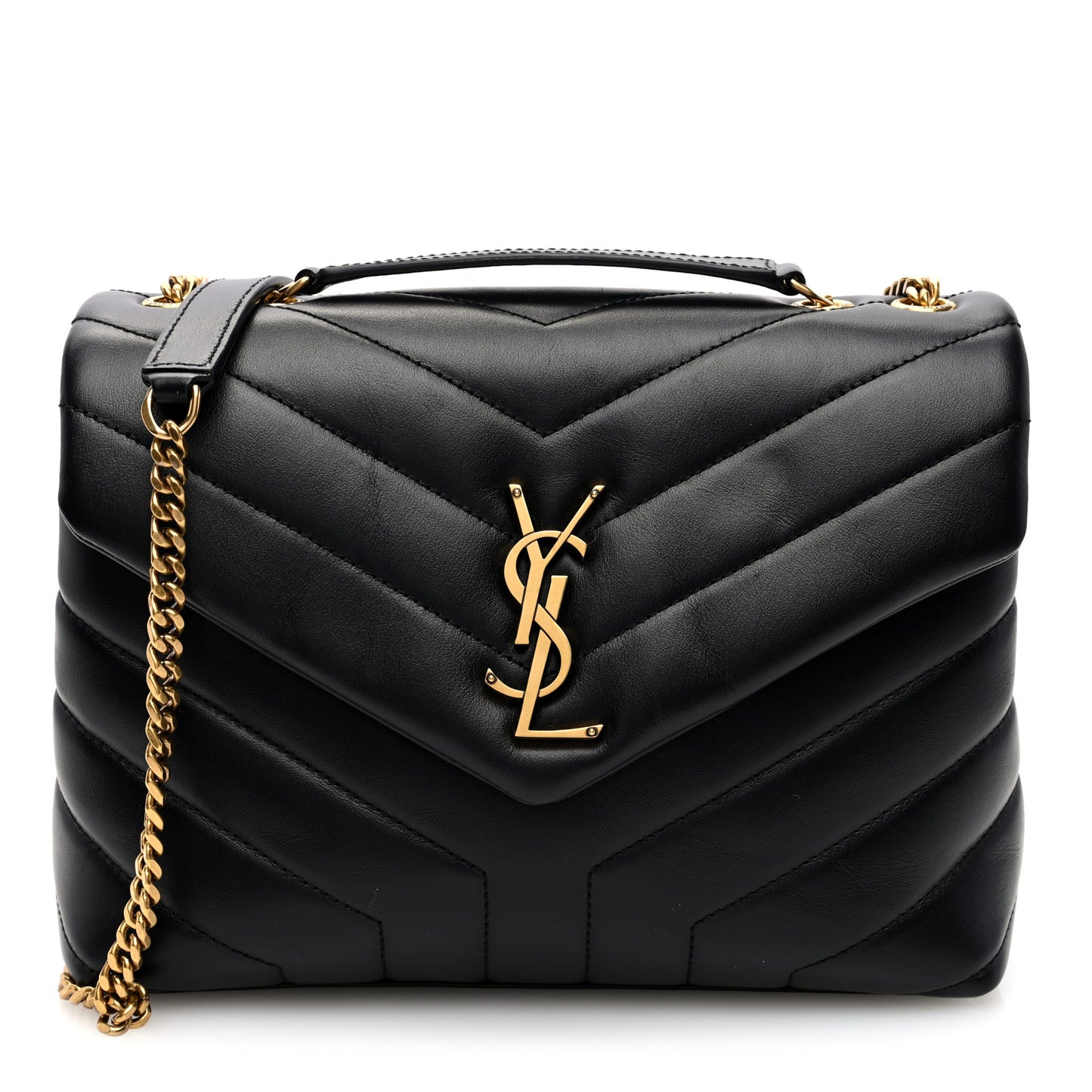 Calfskin Y Quilted Monogram Small Loulou Chain Satchel Black