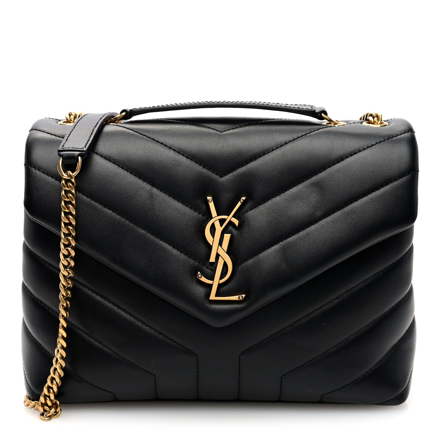 Saint Laurent Calfskin Y Quilted Monogram Small Loulou Chain Satchel Black 1 of 9