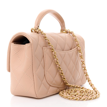 Chanel Lambskin Quilted Mini Top Handle Rectangular Flap Beige 3 of 12