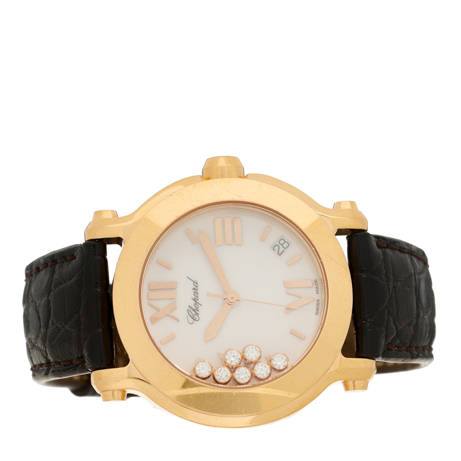 Chopard 18K Rose Gold Alligator 7 Diamond 36mm Happy Sport Quartz Watch 2 of 4