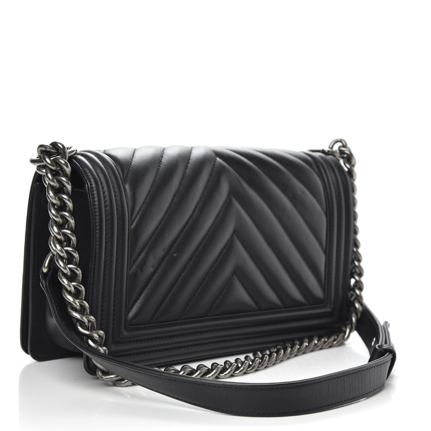 Lambskin Chevron Quilted Medium Boy Flap Black