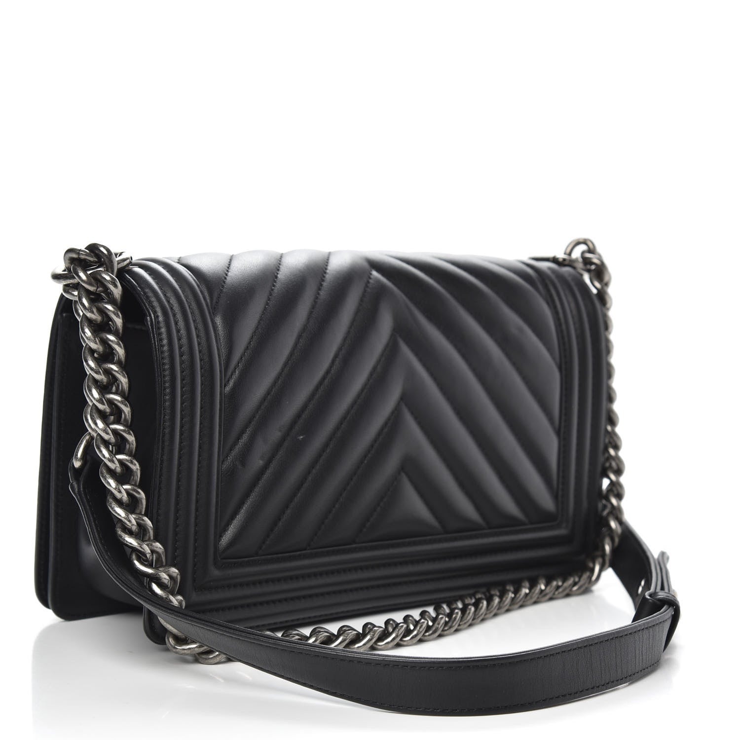 Chanel Lambskin Chevron Quilted Medium Boy Flap Black 3 of 16