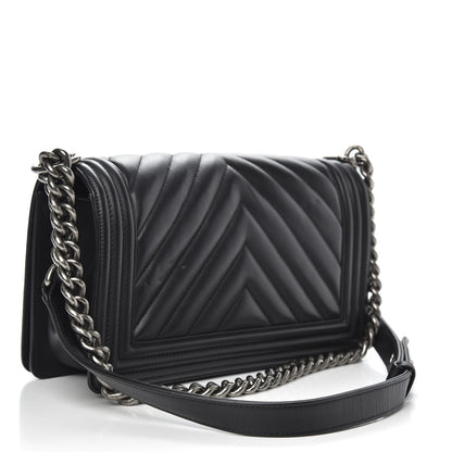 Chanel Lambskin Chevron Quilted Medium Boy Flap Black 3 of 16