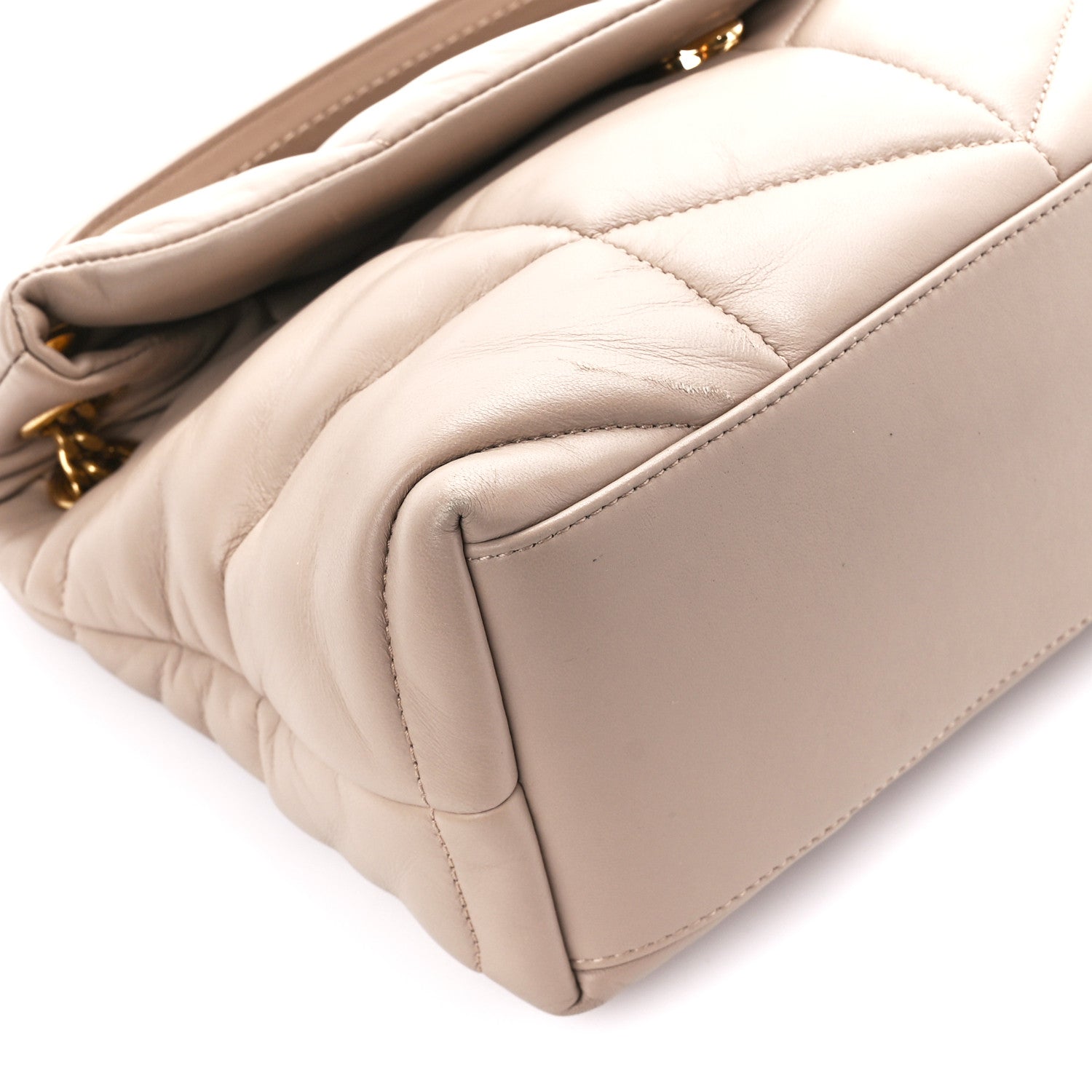 Saint Laurent Lambskin Quilted Small Loulou Puffer Monogram Chain Satchel Dark Beige 10 of 11