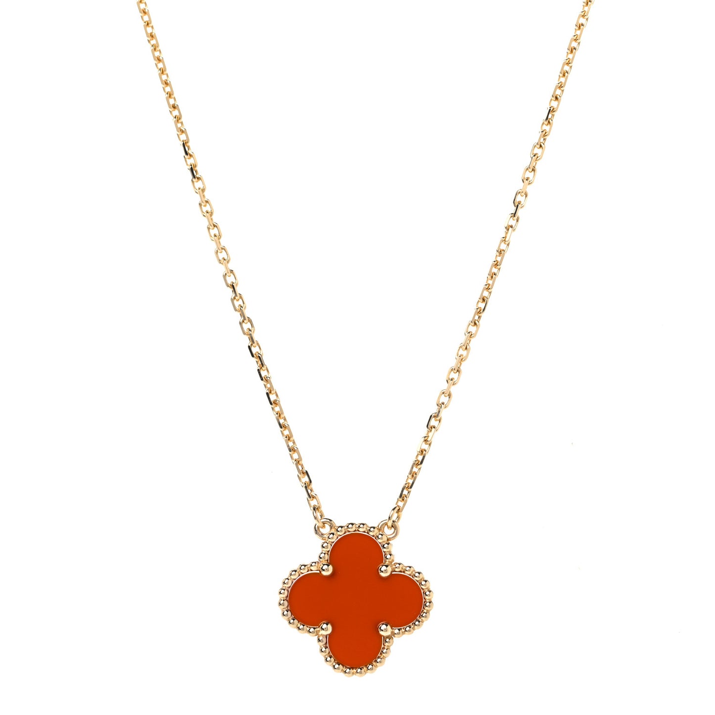 18K Yellow Gold Carnelian Vintage Alhambra Pendant Necklace