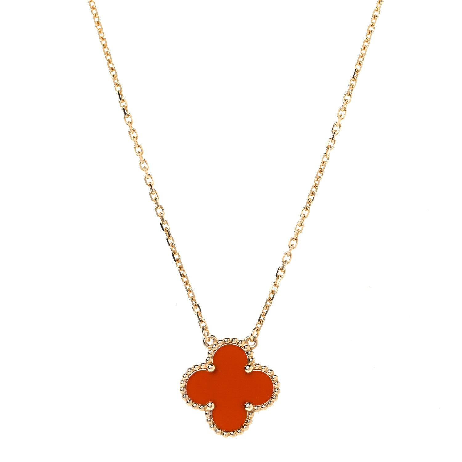 Van Cleef & Arpels 18K Yellow Gold Carnelian Vintage Alhambra Pendant Necklace 1 of 7