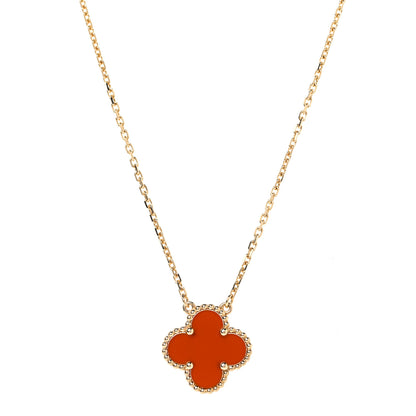 Van Cleef & Arpels 18K Yellow Gold Carnelian Vintage Alhambra Pendant Necklace 1 of 7