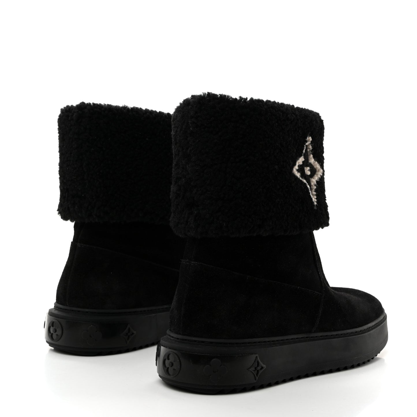 Suede Calfskin Shearling Snowdrop Flat Ankle Boot 41 Black