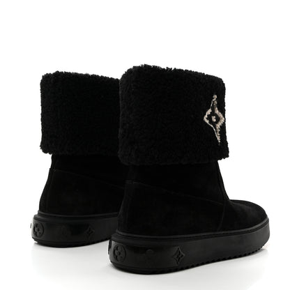 Louis Vuitton Suede Calfskin Shearling Snowdrop Flat Ankle Boot 41 Black 4 of 8