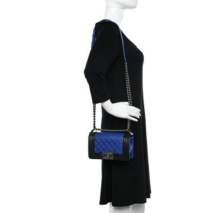 Chanel Lambskin Quilted Small Boy Flap Black Blue 2 of 12
