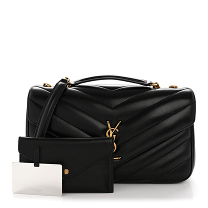 Saint Laurent Lambskin Chevron Quilted Medium Loulou Black 3 of 14