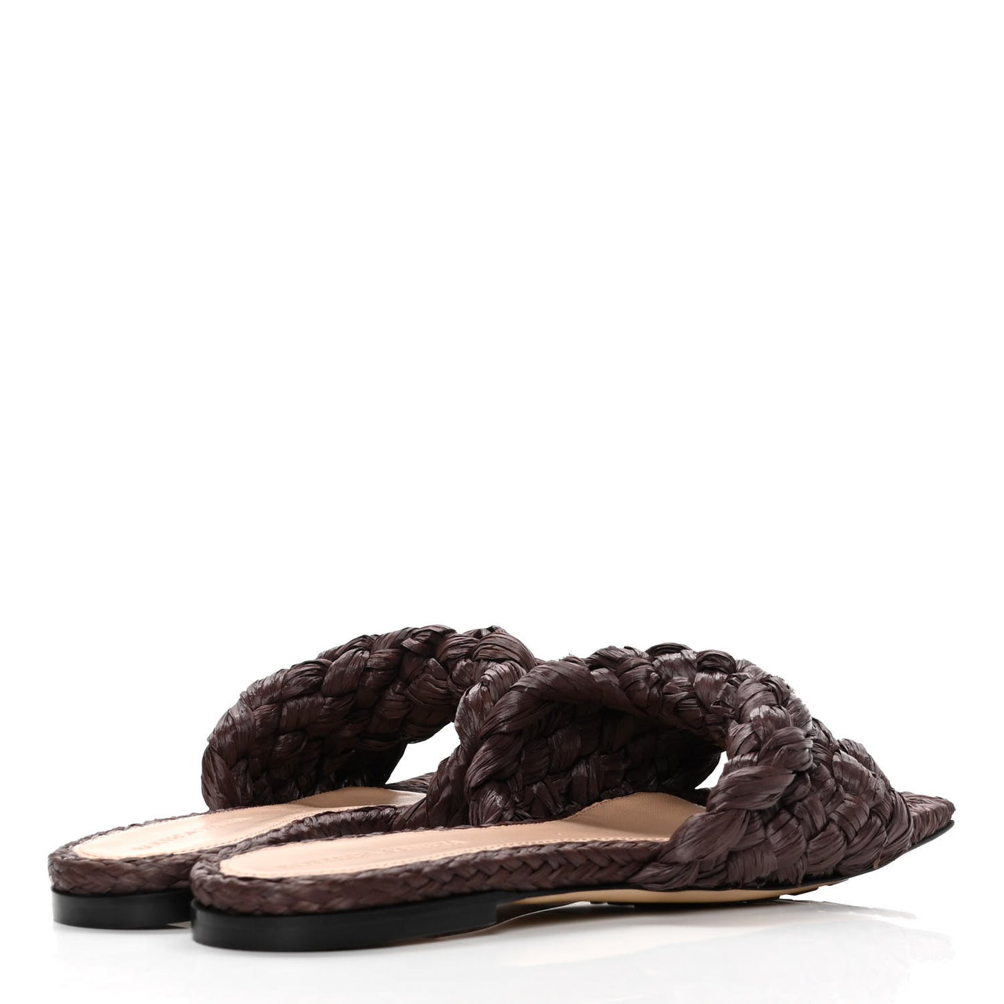 Raffia Twisted Intrecciato Stretch Flat Sandals 38 Bitter Chocolate
