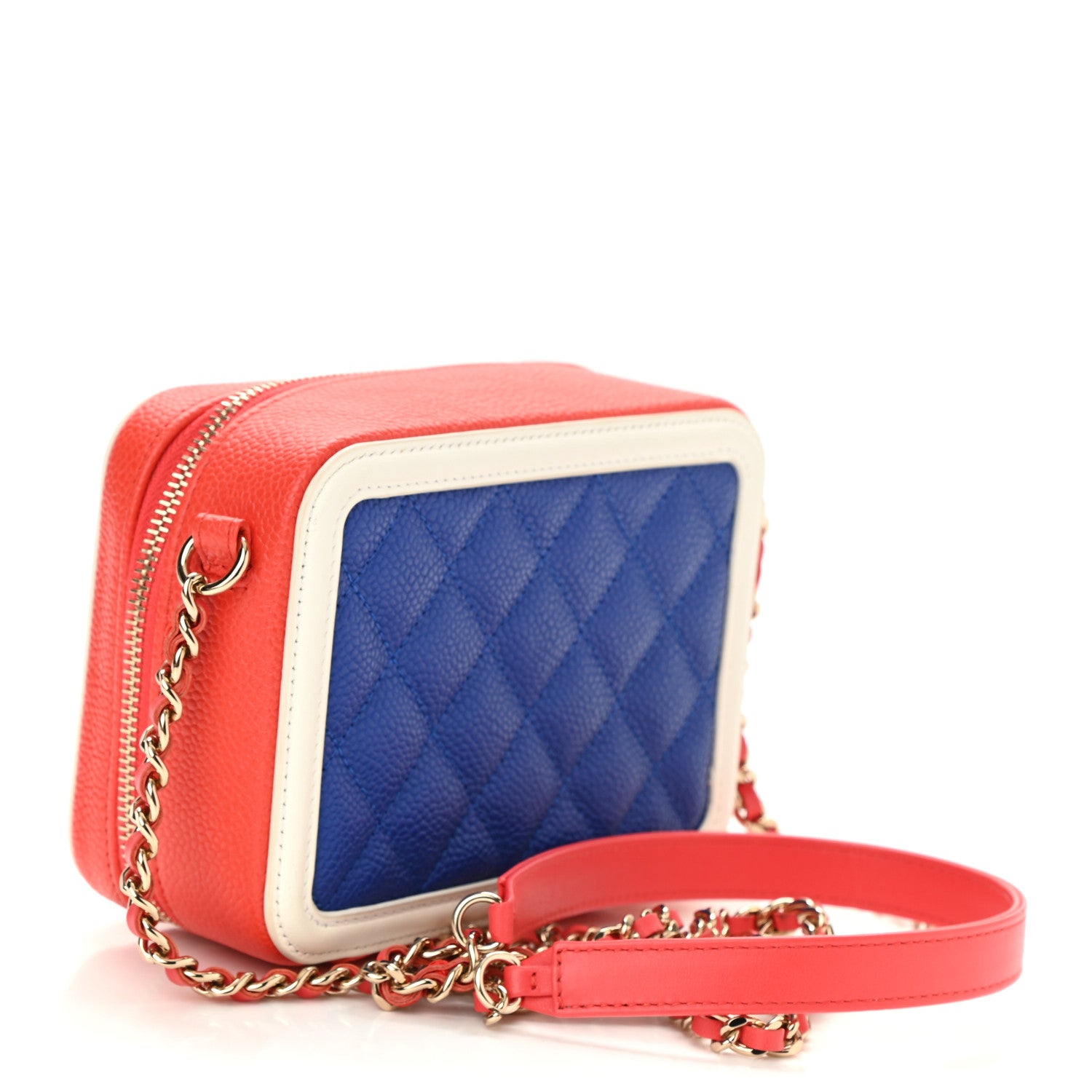 Chanel Caviar Quilted Filigree Vanity Clutch With Chain Blue White Red 2 of 9