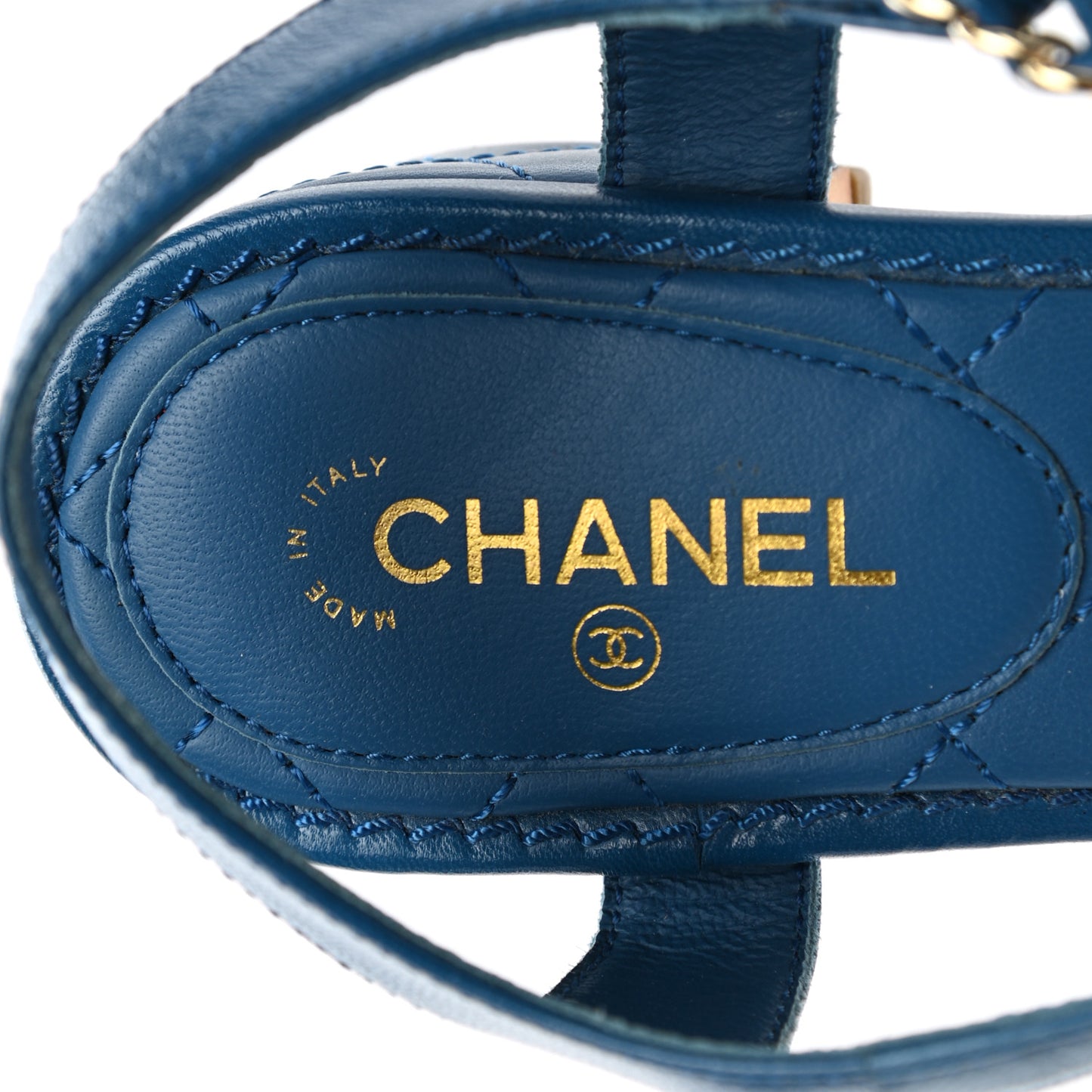 Lambskin Chain CC Logo Thong Sandals 36 Blue