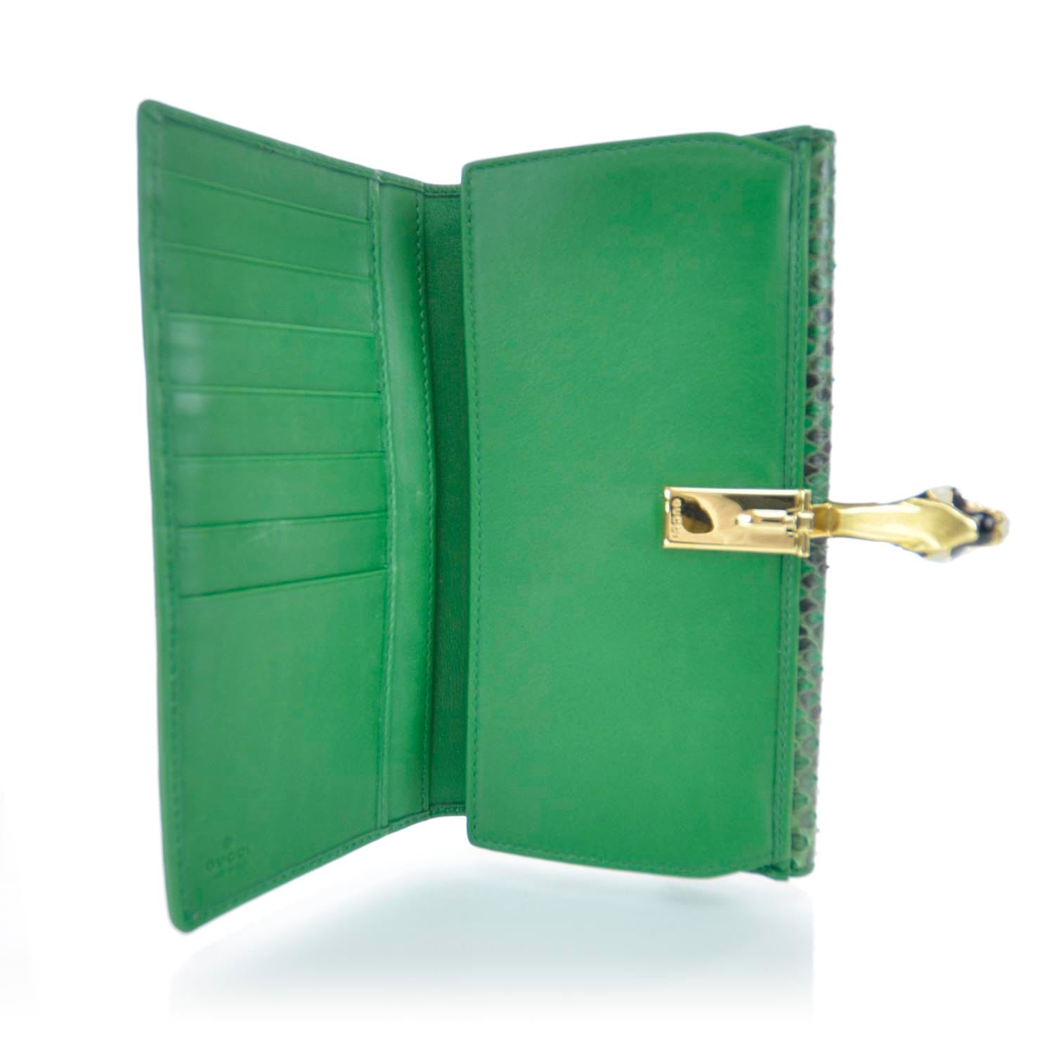 Gucci Python Continental Tiger Head Wallet Green 7 of 12