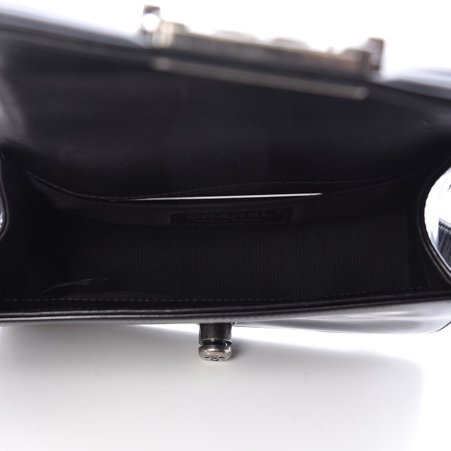 Glazed Calfskin Small Boy Flap Black