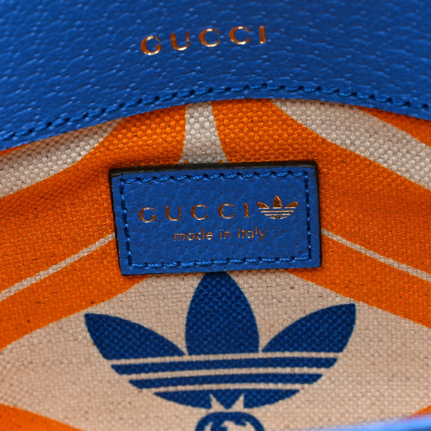 X ADIDAS Textured Dollar Calfskin Web Small Trefoil Horsebit 1955 Shoulder Bag Blue Off White