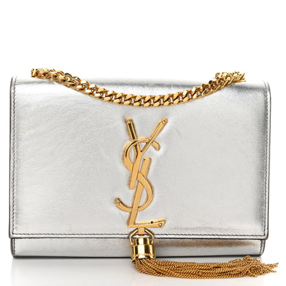 Saint Laurent Metallic Calfskin Small Classic Monogram Kate Tassel Satchel Silver 1 of 10
