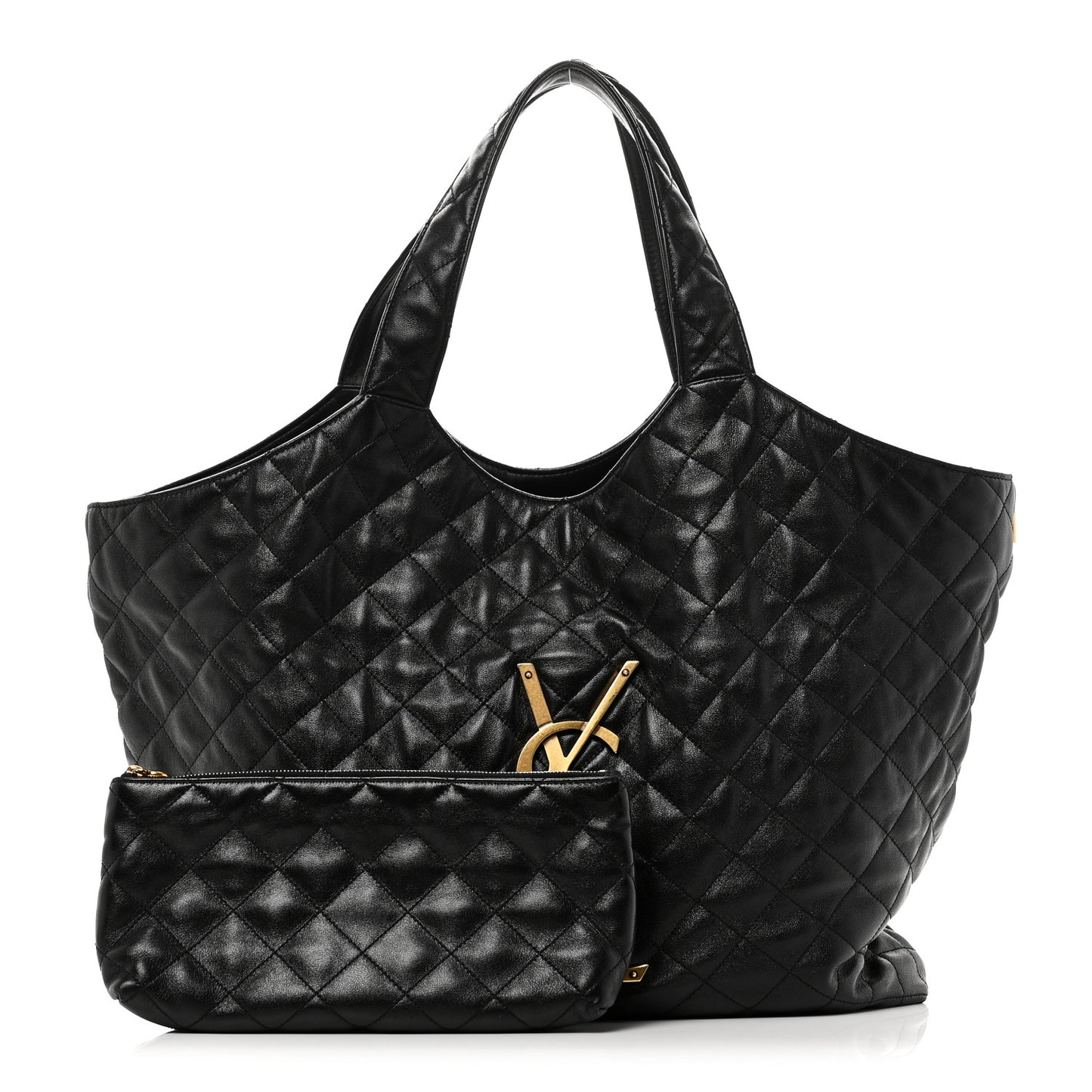 Lambskin Quilted Maxi Icare Shopping Tote Black