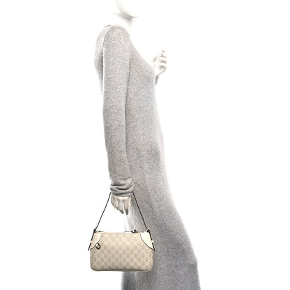 Gucci GG Supreme Monogram Textured Calfskin Small Emblem Shoulder Bag Beige Mystic White 2 of 10