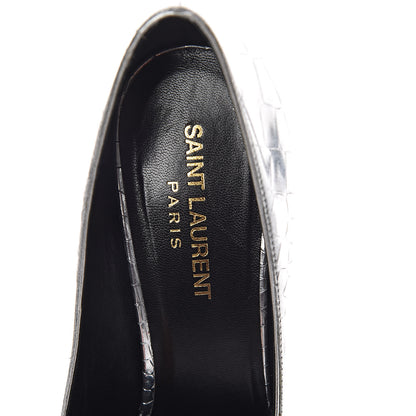 Saint Laurent Metallic Calfskin Crocodile Embossed Paris 105 Pumps 37.5 Silver Moon 6 of 8