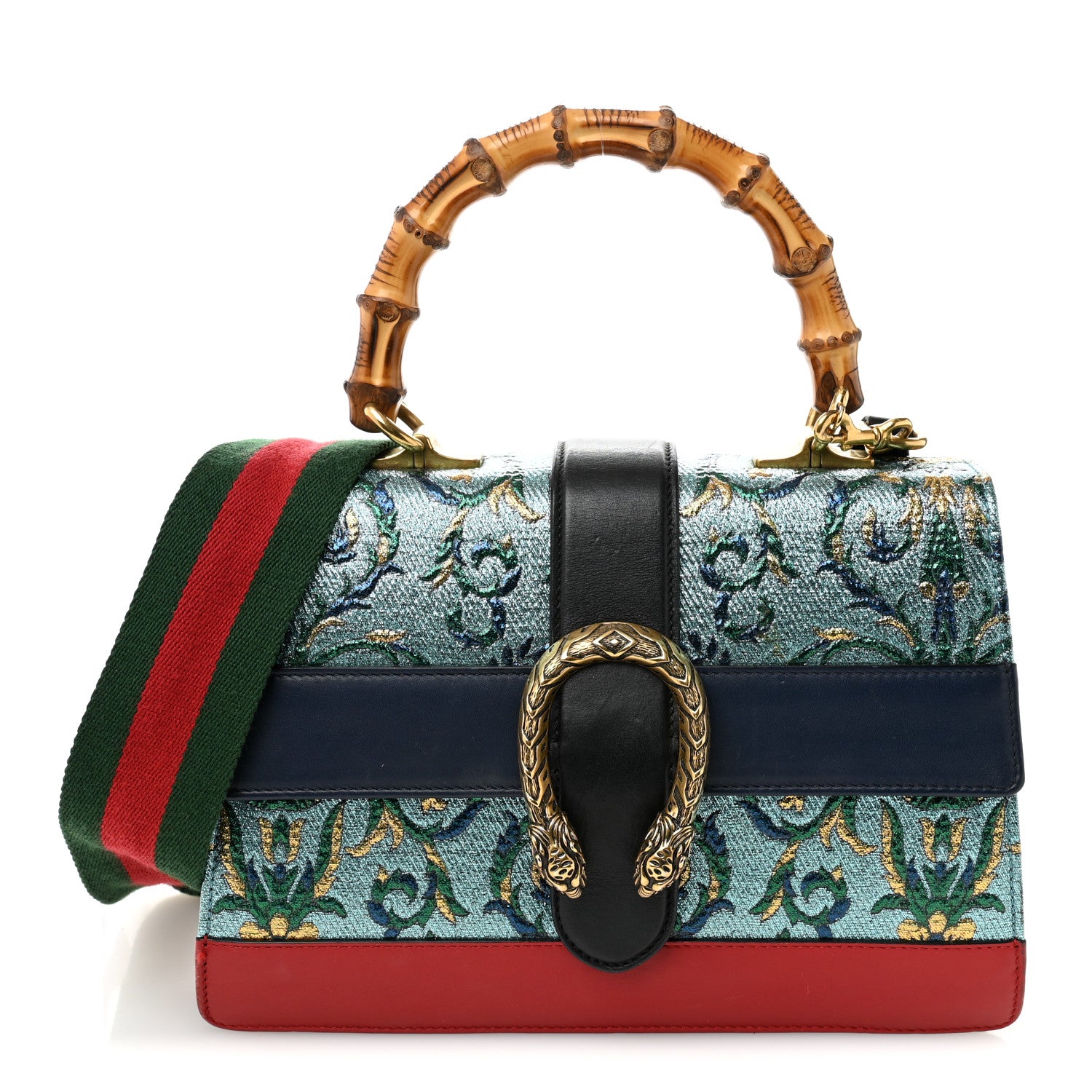 Gucci Iridescent Brocade Bamboo Web Tokyo Print Medium Dionysus Top Handle Bag Multicolor Blue Agata Hibiscus Red 1 of 11