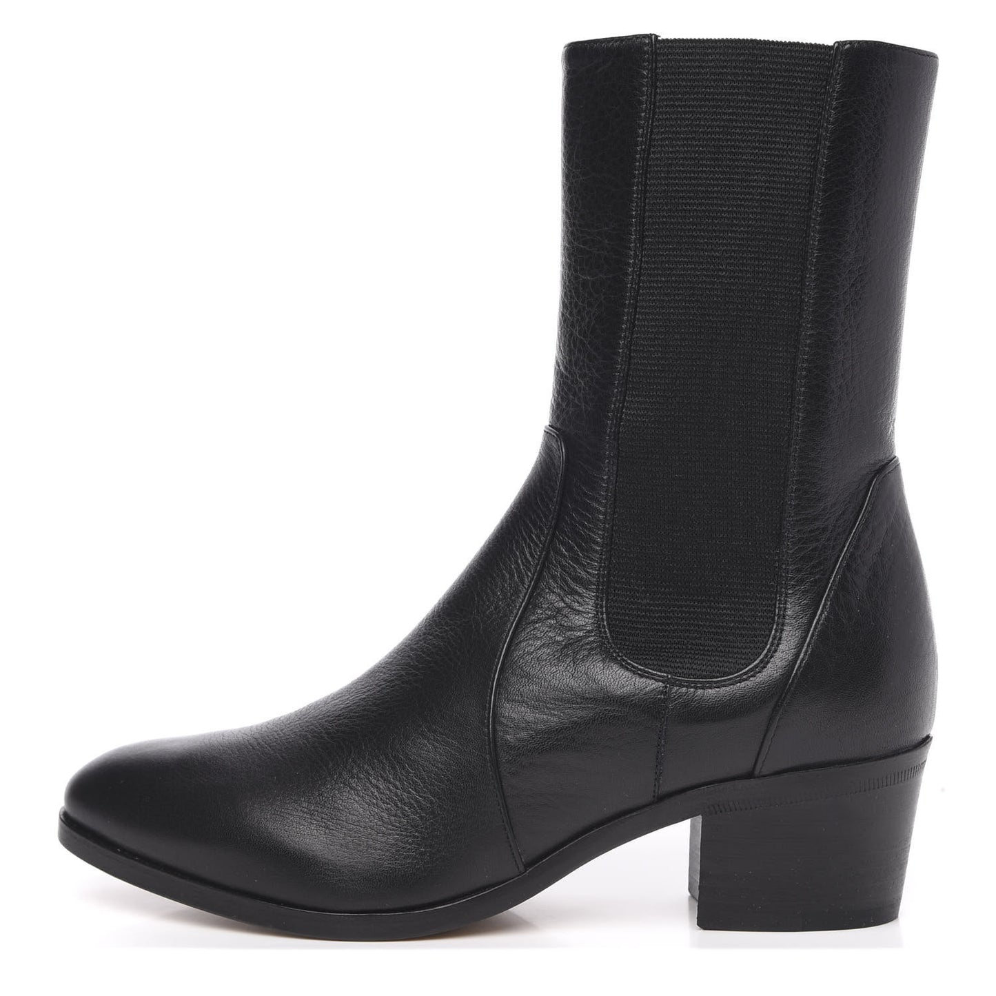 Calfskin Elastic Short Boots 35.5 Black