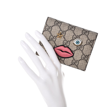 Gucci GG Supreme Monogram Face Embroidered Card Case Wallet Pink 2 of 8