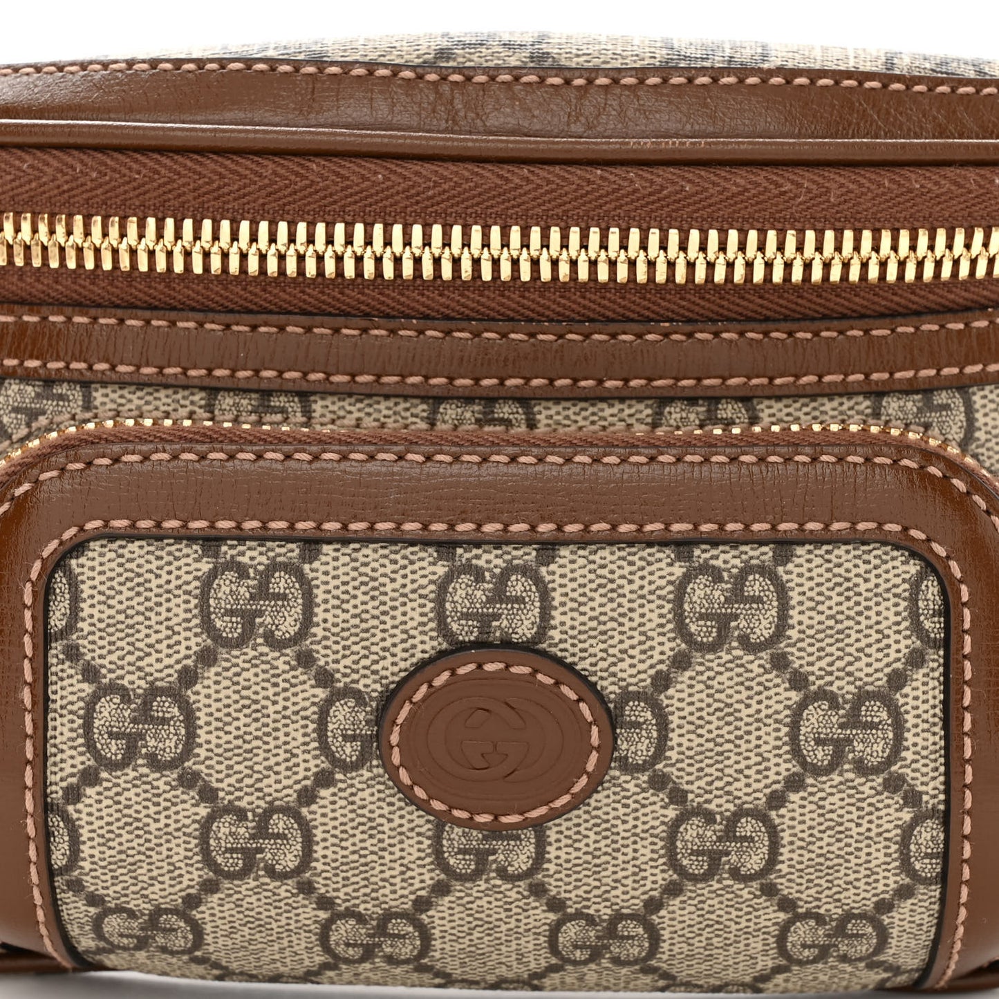 GG Supreme Monogram Textured Calfskin Retro Interlocking G Belt Bag Beige Ebony Brown Sugar